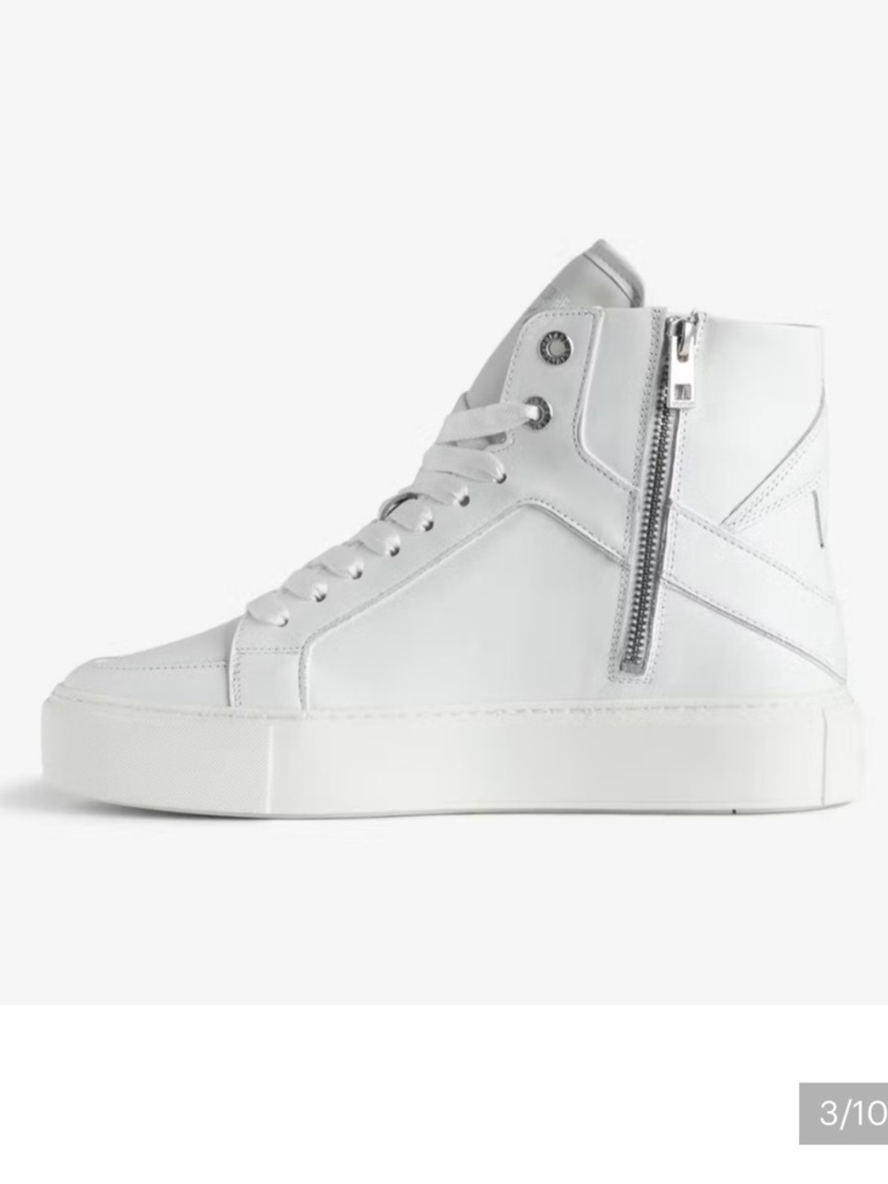 Zadig & Voltaire $498 White High Flash High-Top Leather Sneakers with Side Zip - Picture 5 of 7